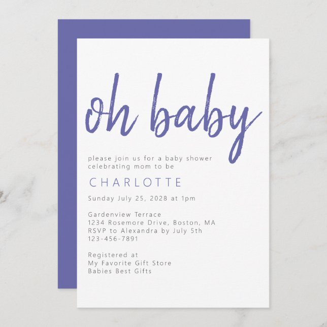 Oh Baby Minimalist Modern Baby Shower Invitation (Front/Back)