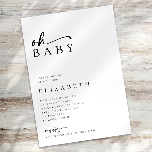 Oh Baby Minimalist Modern Script Baby Shower Invitation (Creator Uploaded)