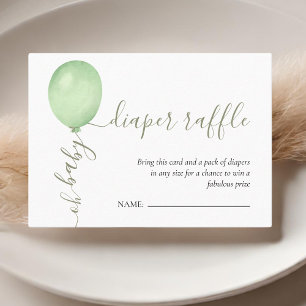 Oh Baby Minimalist Sage Green Balloon Baby Shower Enclosure Card