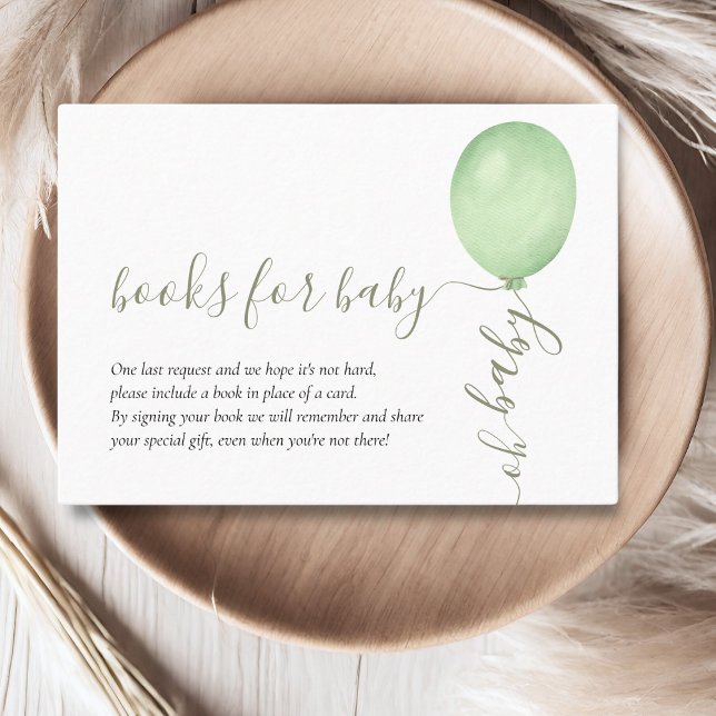 Oh Baby Minimalist Sage Green Balloon Baby Shower Enclosure Card (Creator Uploaded)
