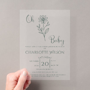 Oh Baby Minimalist Wildflower Baby Shower Acrylic Invitations