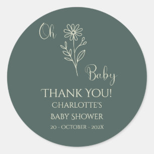 Oh Baby Minimalist Wildflower Baby Shower Classic Round Sticker