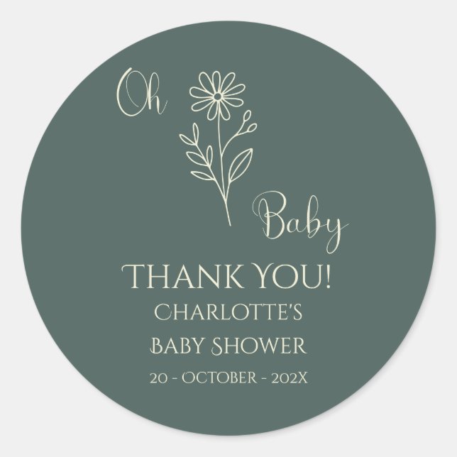 Oh Baby Minimalist Wildflower Baby Shower Classic Round Sticker (Front)