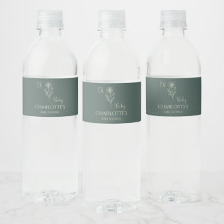 Oh Baby Minimalist Wildflower Baby Shower Water Bottle Label