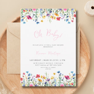 Oh Baby Minimalist Wildflower Floral Baby Shower Invitation