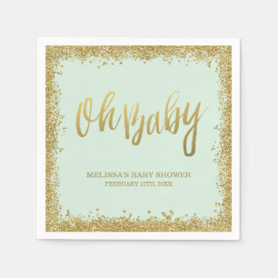 Oh Baby Mint Gold Glitter Baby Shower Napkin