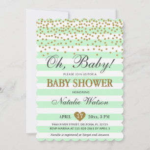 Oh Baby Mint Green Gold Gender Neutral Baby Shower Invitation