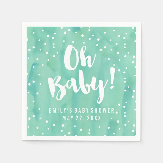 Oh Baby Mint Watercolor Baby Shower Napkin (Front)