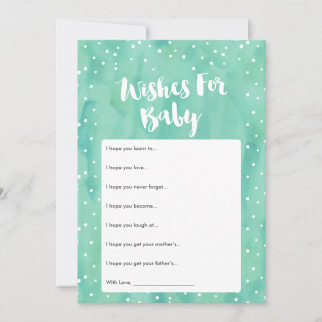 Oh Baby Mint Watercolor Baby Shower Wishes Card (Front)