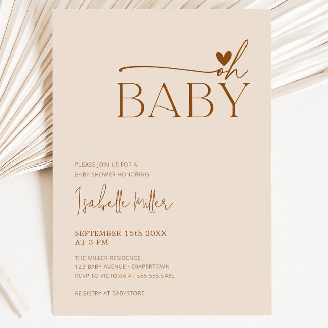 Oh Baby Modern Beige Gender Neutral Baby Shower Invitation (Oh Baby Modern Beige Gender Neutral Baby Shower Invitation)