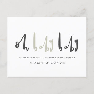 Oh baby modern contemporary twin baby shower holiday postcard