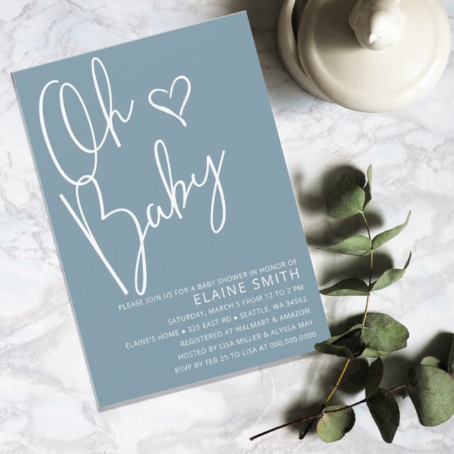 Oh Baby Modern Cute Blue Boy Baby Shower Invitation (Creator Uploaded)