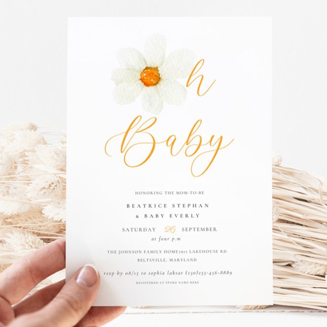 Oh Baby Modern Daisy Gender Neutral Baby Shower Invitation (Creator Uploaded)