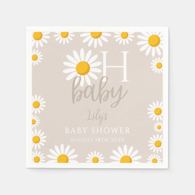 Oh Baby Modern Daisy Gender Neutral Baby Shower Napkin (Front)