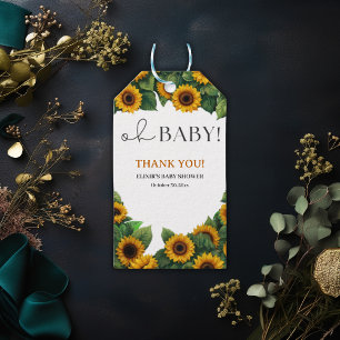 "Oh Baby" Modern Elegant Sunflower Baby Shower Gift Tags