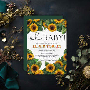 "Oh Baby" Modern Elegant Sunflower Baby Shower Invitation