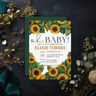 Oh Baby" Modern Elegant Sunflower Baby Shower Invitation