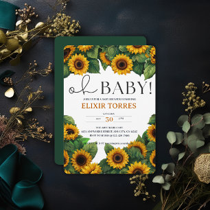 "Oh Baby" Modern Elegant Sunflower Baby Shower Invitation