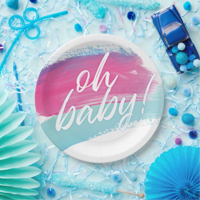 Oh Baby Modern Gender Reveal Paper Plates (Party)