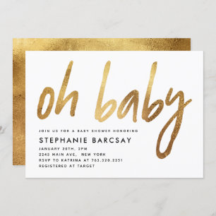 Oh Baby Modern Glam Gold Glitter Baby Shower Invitation