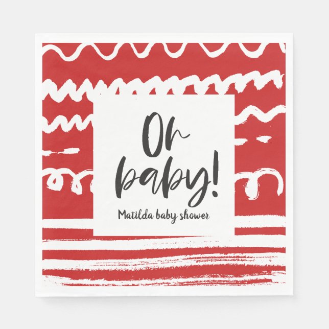 Oh baby! modern graphic baby shower party napkin (Front)