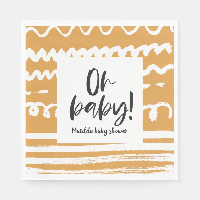Oh baby! modern graphic baby shower party napkin (Front)