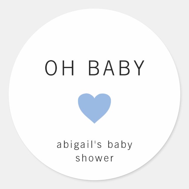 Oh Baby Modern Minimalist Blue Boy Baby Shower Classic Round Sticker (Front)