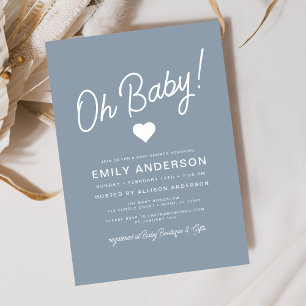 Oh Baby Modern Minimalist Dusty Blue Baby Shower  Invitation