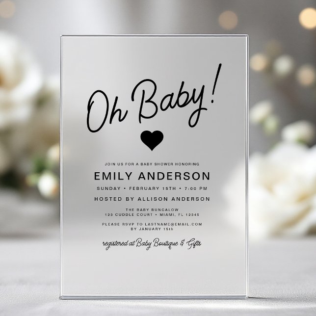 Oh Baby Modern Minimalist Simple Baby Shower  Acrylic Invitations (Creator Uploaded)