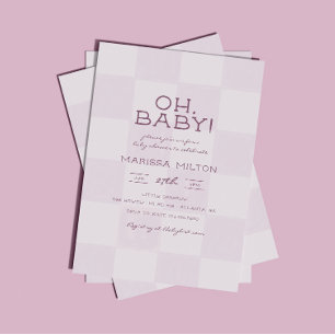 Oh Baby Modern Pink Chequered Baby Shower Invitation