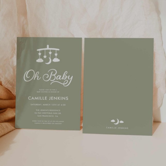 Oh Baby Modern Sage Green Baby Shower Invitation (Modern Oh Baby Sage Green Invitation)