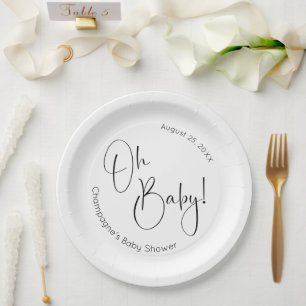 Oh Baby Modern Script Baby Shower Paper Plate