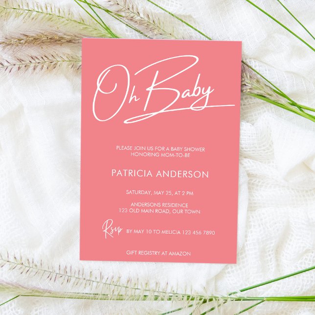 Oh baby modern script calligraphy baby shower invitation (Creator Uploaded)