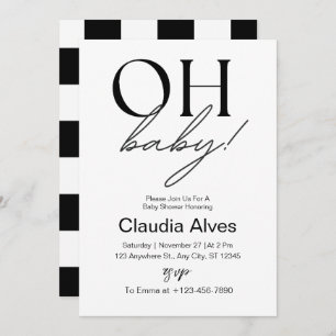 Oh Baby Modern Simple Black Baby Shower Invitation