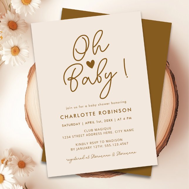 Oh Baby Modern Simple Gender Neutral Baby Shower Invitation (Creator Uploaded)