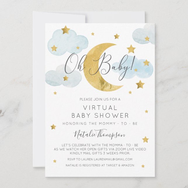 Oh Baby Moon & Stars theme Virtual Baby Shower Invitation (Front)
