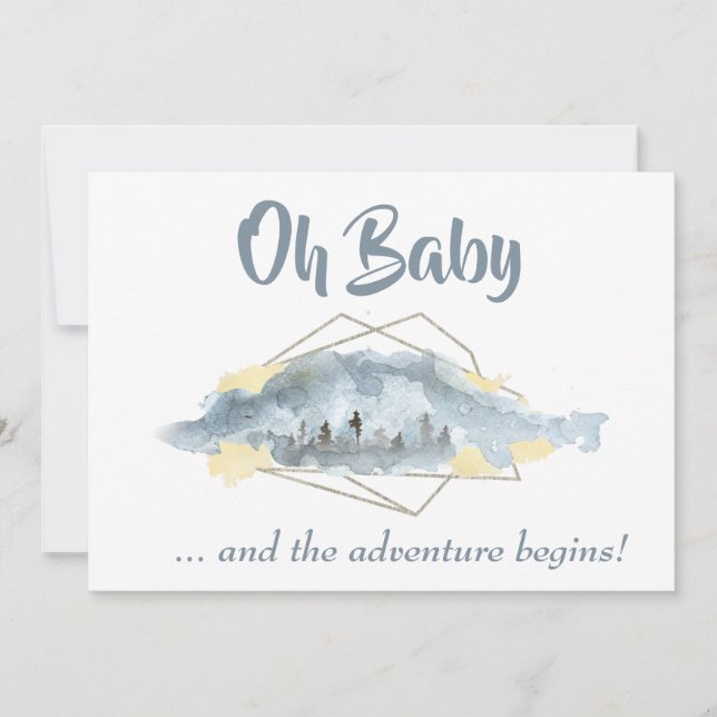 *~* OH BABY Mountain Landscape Watercolor Invitation (Front)