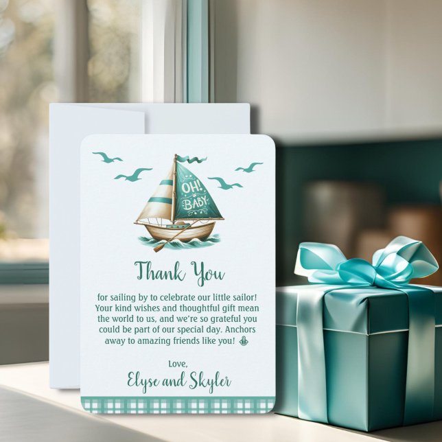 "Oh, Baby" Nautical Baby Shower Thank You Message (Sailor "Oh, Baby" Thank You Card for Baby Shower)