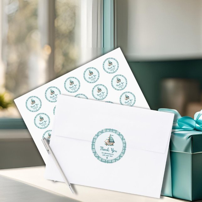 "Oh, Baby" Nautical Thank You Sticker Sailboat ("Oh, Baby" Thank You Sticker for Party Favors or Gifts, Nautical Baby Shower)