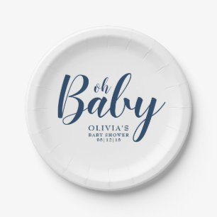 Oh Baby - Navy Blue Baby Shower Paper Plate