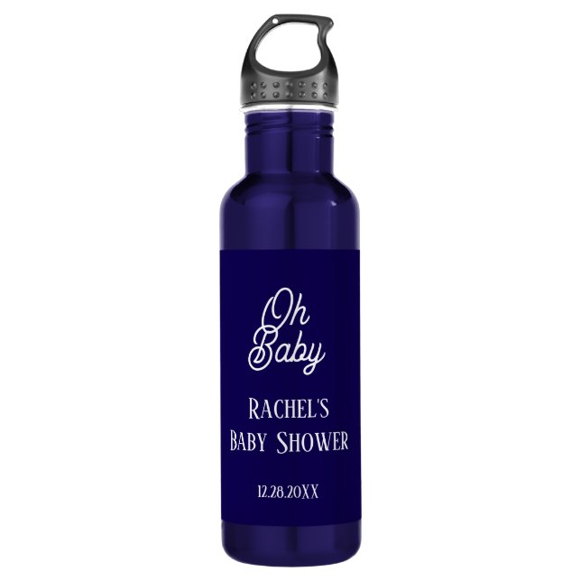 Oh Baby Navy Blue Script Baby Shower Gift Favour 710 Ml Water Bottle (Front)