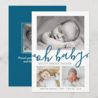 Oh Baby Navy Blue Script Collage Photo Birth