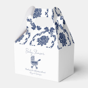 Oh Baby Navy Damask Pram Baby Shower  Favour Box