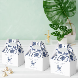 Oh Baby Navy Damask Pram Baby Shower  Favour Box