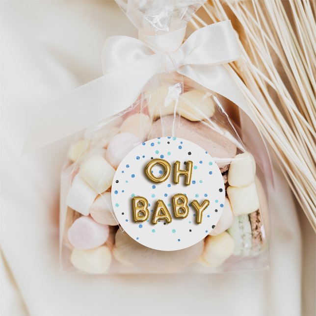 Oh Baby | Navy & Gold Baby Shower Classic Round Sticker (Creator Uploaded)
