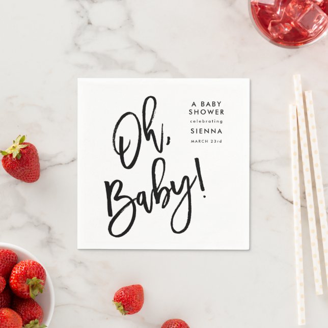Oh Baby Neutral Black and White Baby Shower Napkin (Insitu)