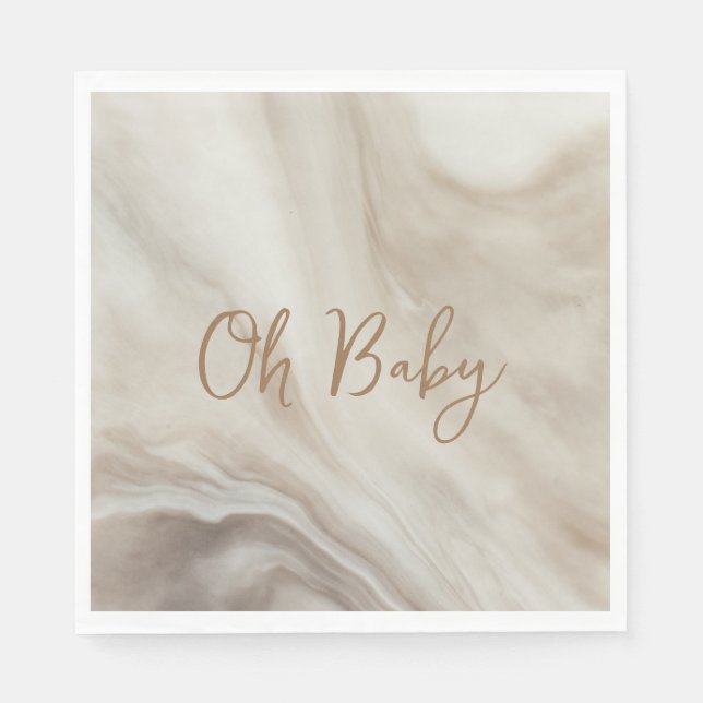 Oh Baby Neutral Marble Baby Shower Paper Napkins (Front)