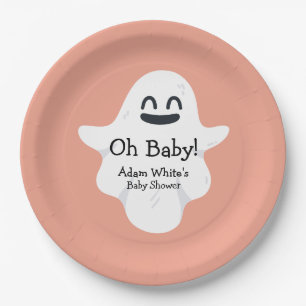 Oh Baby Orange Ghost Halloween Baby Shower Paper Plate