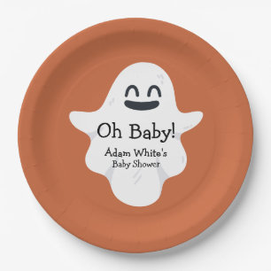 Oh Baby Orange Ghost Halloween Baby Shower Paper Plate