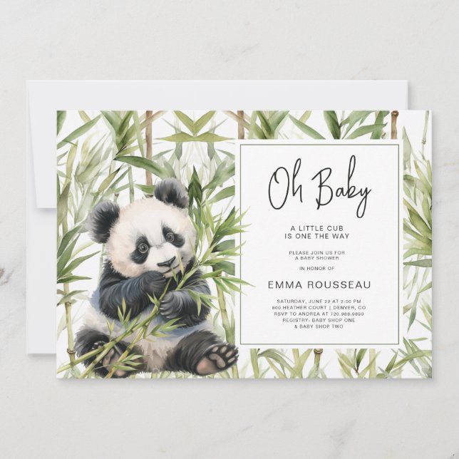 Oh Baby Panda Bear Bamboo Baby Shower Invitation (Front)